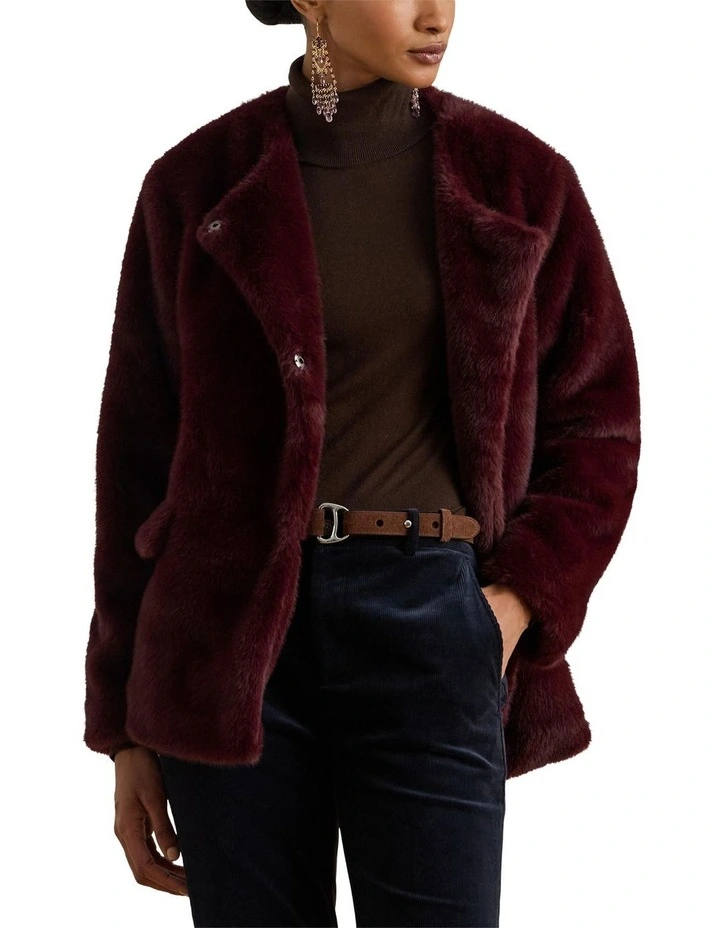 Faux-Fur Coat in Red image 1