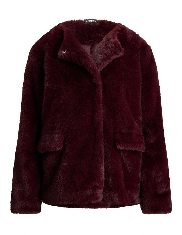 Faux-Fur Coat in Red image 4