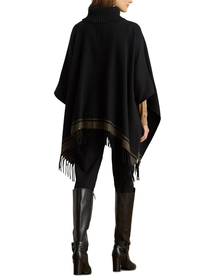 Two-Tone Herringbone Turtleneck Ruana in Black image 2