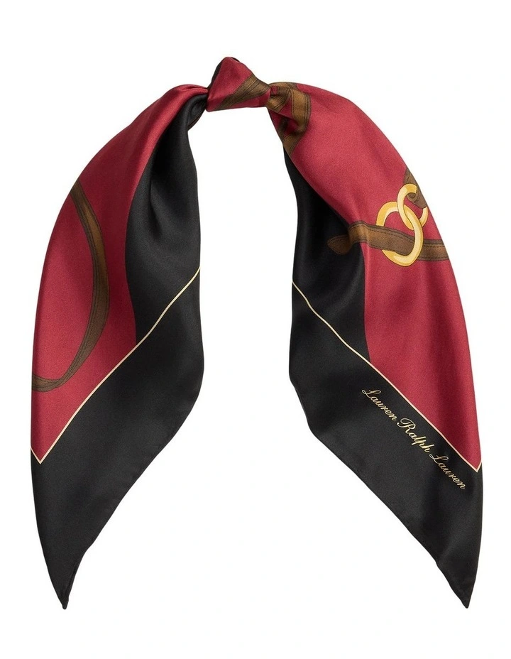 Belting-Print Color-Blocked Silk Scarf in Red image 1