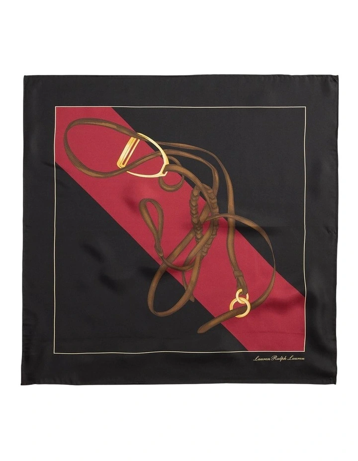 Belting-Print Color-Blocked Silk Scarf in Red image 2