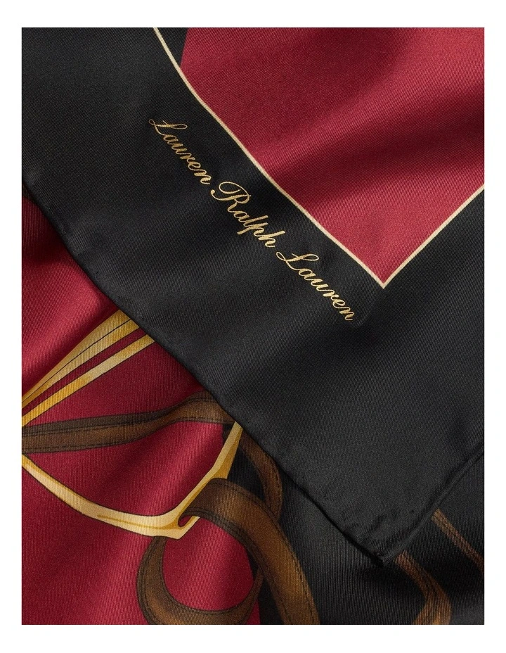 Belting-Print Color-Blocked Silk Scarf in Red image 3