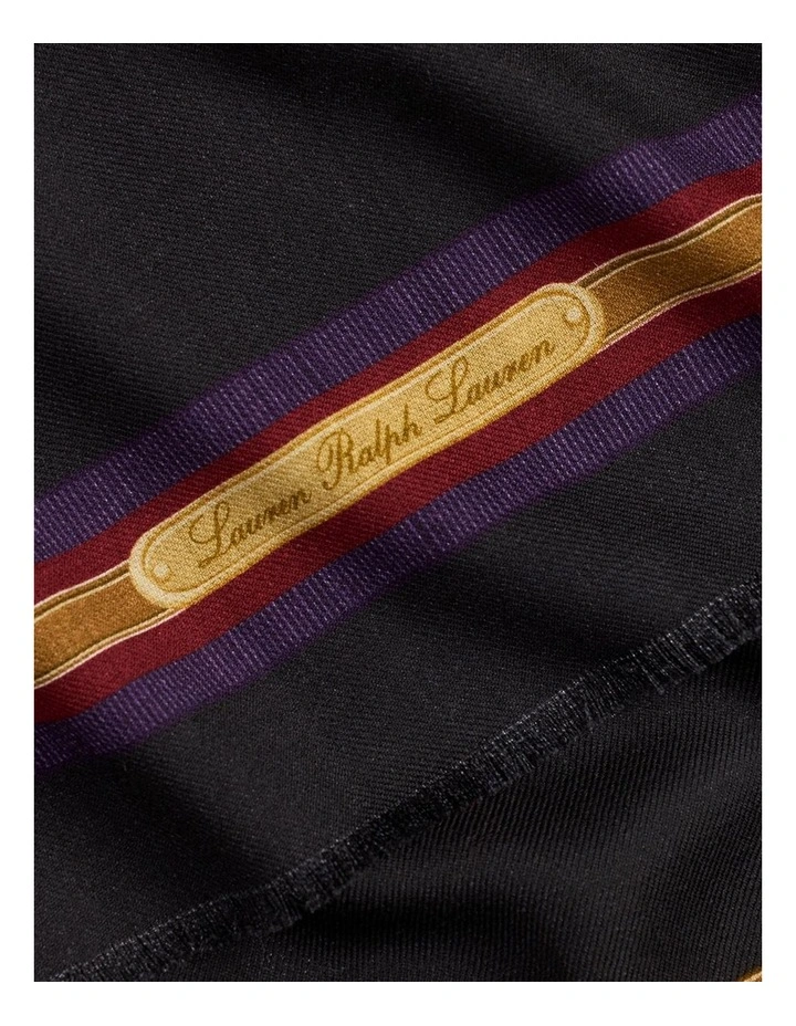 Belting-Motif Wool Wrap Scarf in Black image 3