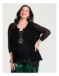 Plisse Knit Natural Cardigan Black