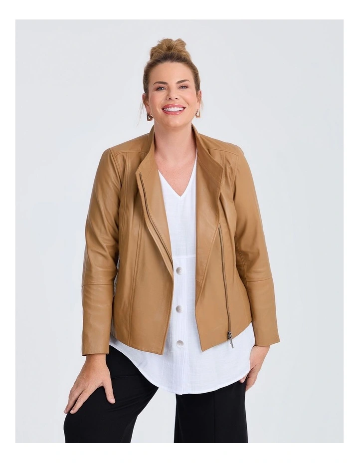 Leather Lottie Panel Jacket in Cinnamon image 3