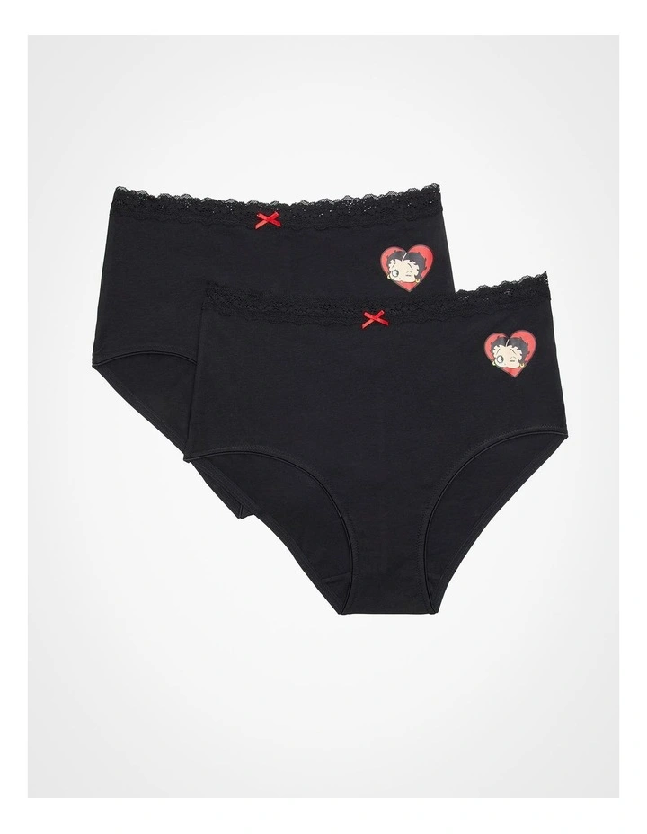2Pk Betty Boop Lace Trim Briefs in Black image 1