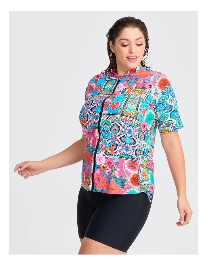 Botanica Ruched Zip Rash Vest in Multi image 3