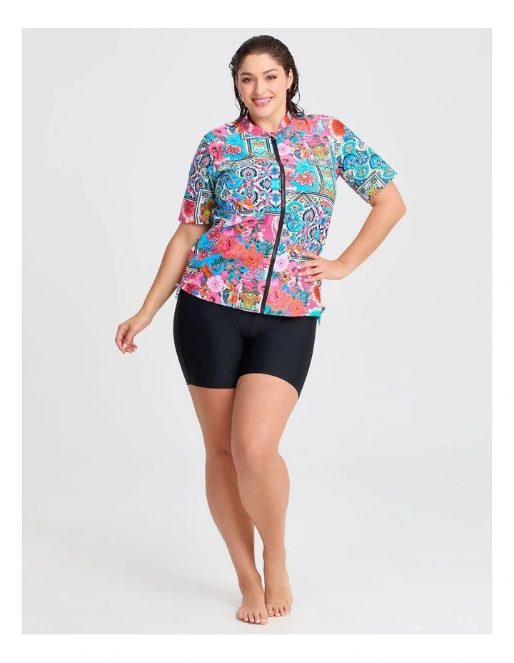 Botanica Ruched Zip Rash Vest in Multi image 4