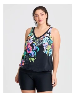 Floral V-neck Blouson Tankini Print