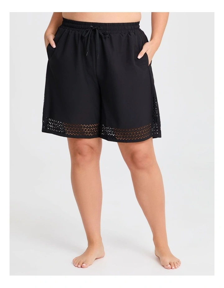 Laser Cut Stretch Boardshort in Black image 1