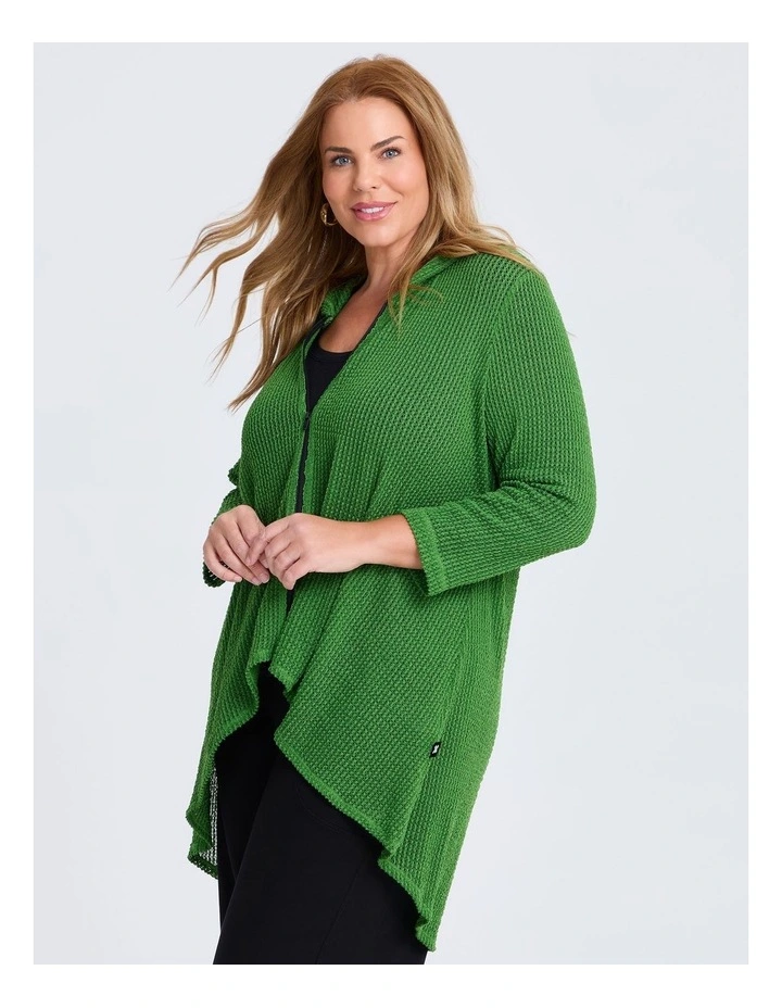Textured Moanna Zip Cardigan Clover in Green image 3