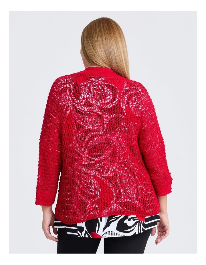 Cotton Boucle Sparkle Knit Cardigan in Red image 2
