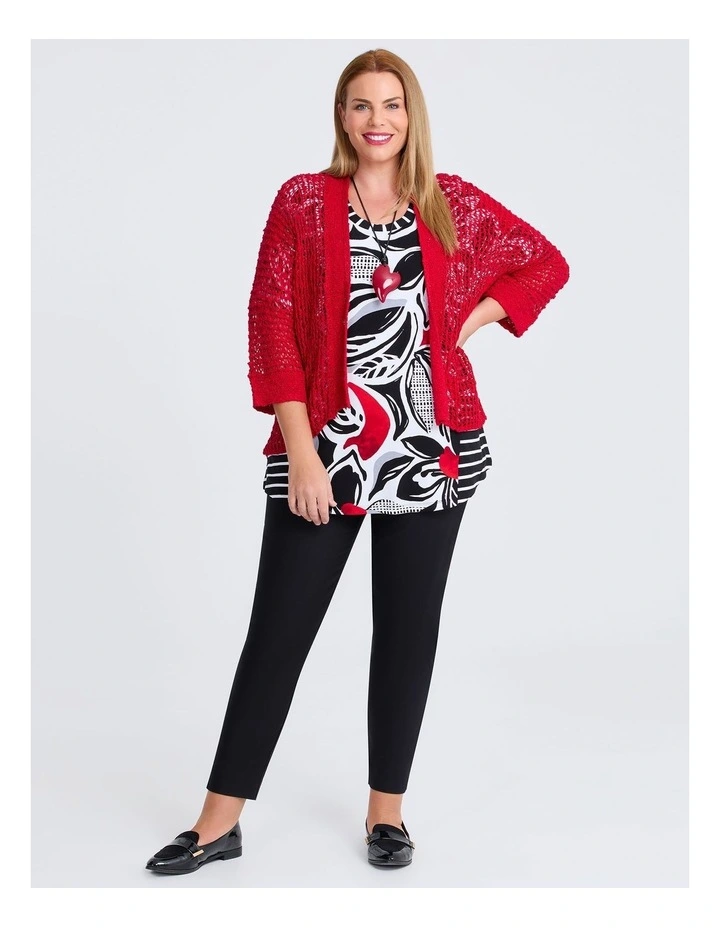 Cotton Boucle Sparkle Knit Cardigan in Red image 3