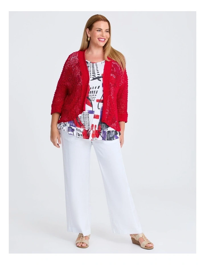 Cotton Boucle Sparkle Knit Cardigan in Red image 4
