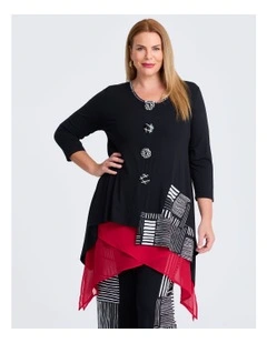 Button Detail Natural Cardigan in Black