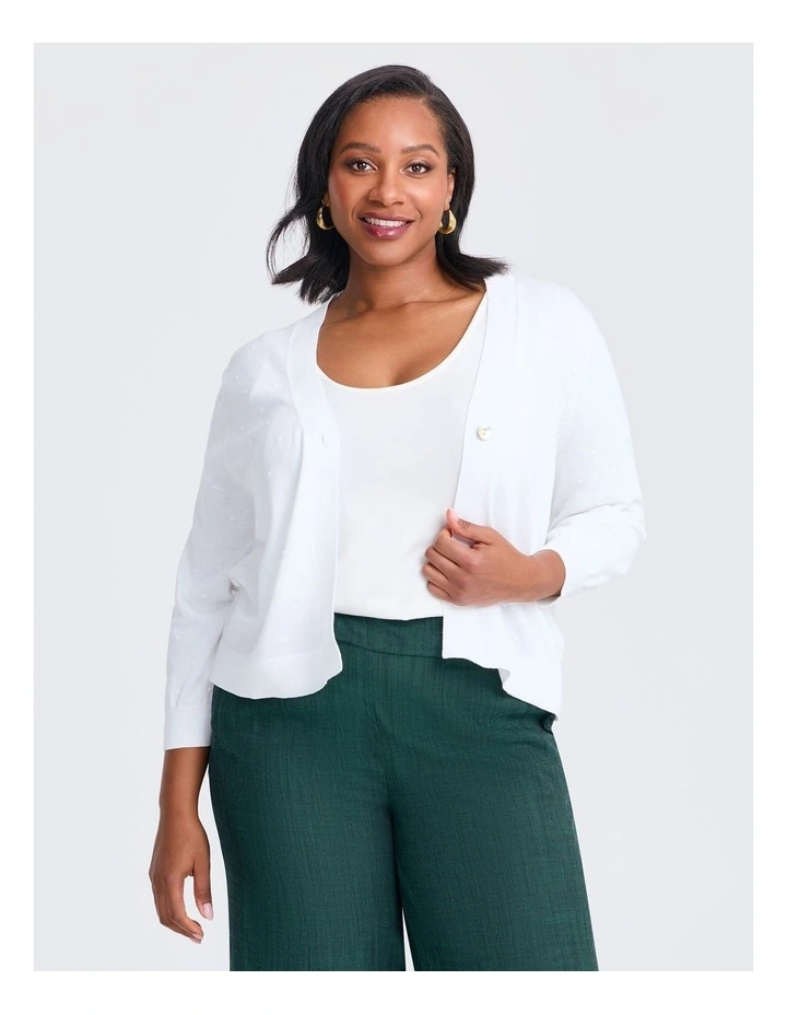 Cotton Popcorn Cardigan in White image 1