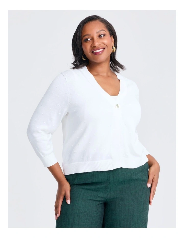 Cotton Popcorn Cardigan in White image 4
