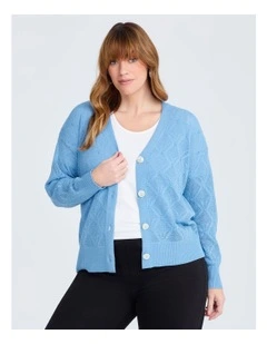 Open Knit Long Sleeve Cardigan in Regatta Blue