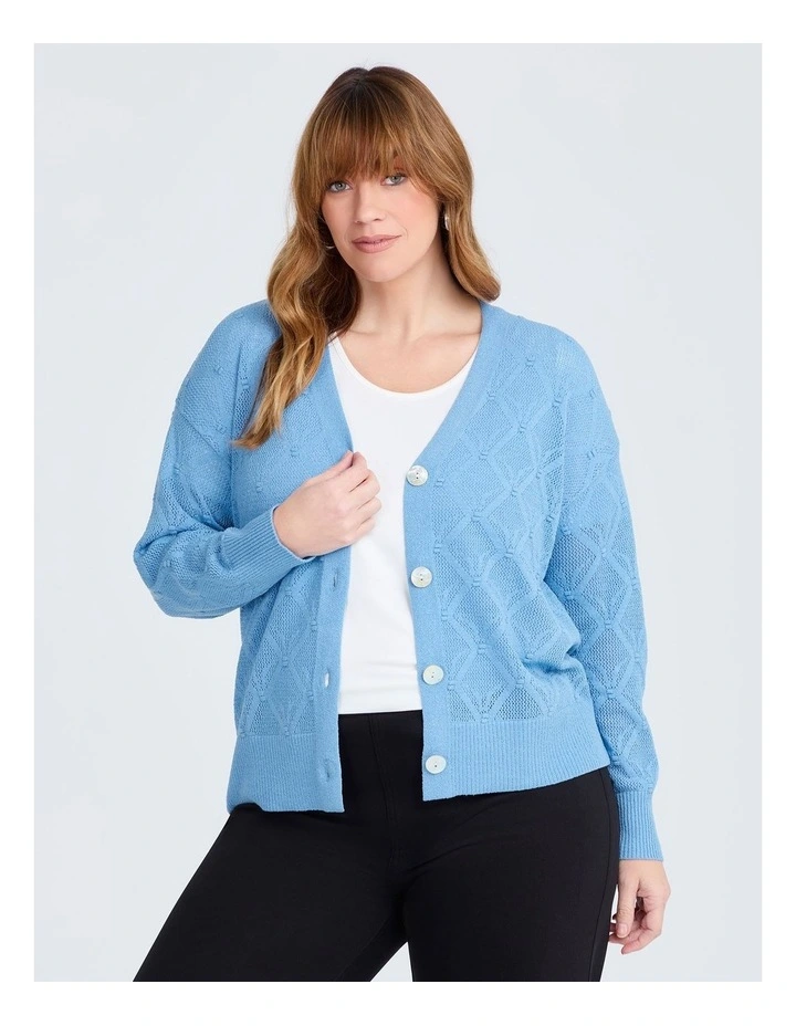 Open Knit Long Sleeve Cardigan in Regatta Blue image 1