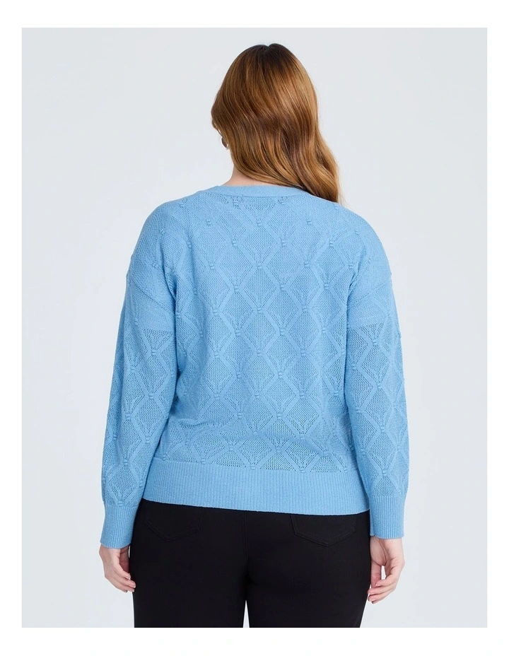Open Knit Long Sleeve Cardigan in Regatta Blue image 2