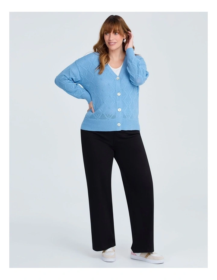 Open Knit Long Sleeve Cardigan in Regatta Blue image 3