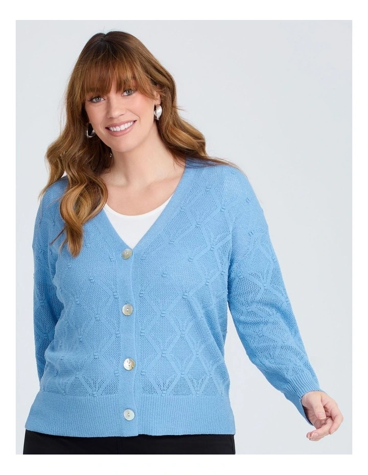 Open Knit Long Sleeve Cardigan in Regatta Blue image 4