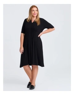 Tuck Waist Natural Dress in Black