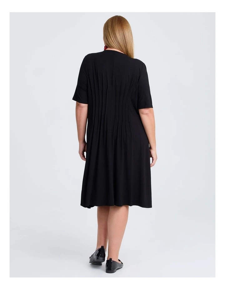 Tuck Waist Natural Dress in Black image 2