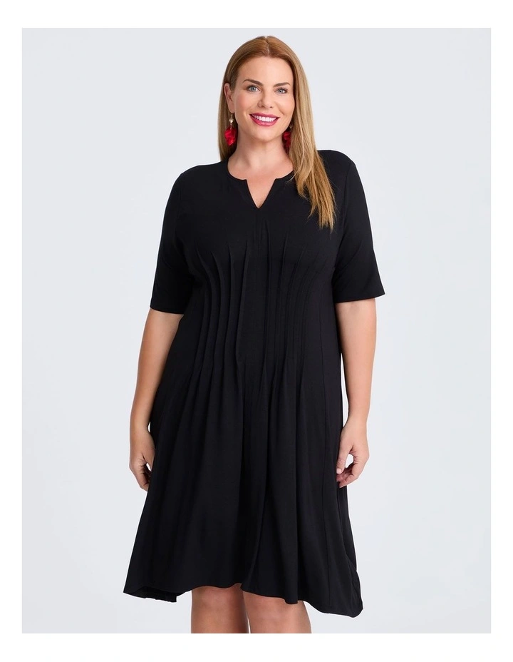 Tuck Waist Natural Dress in Black image 3