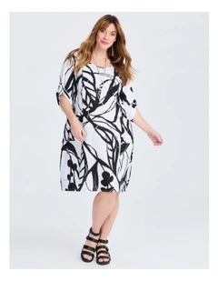 Graphic Linen Bamboo Tulip Dress White/black Print