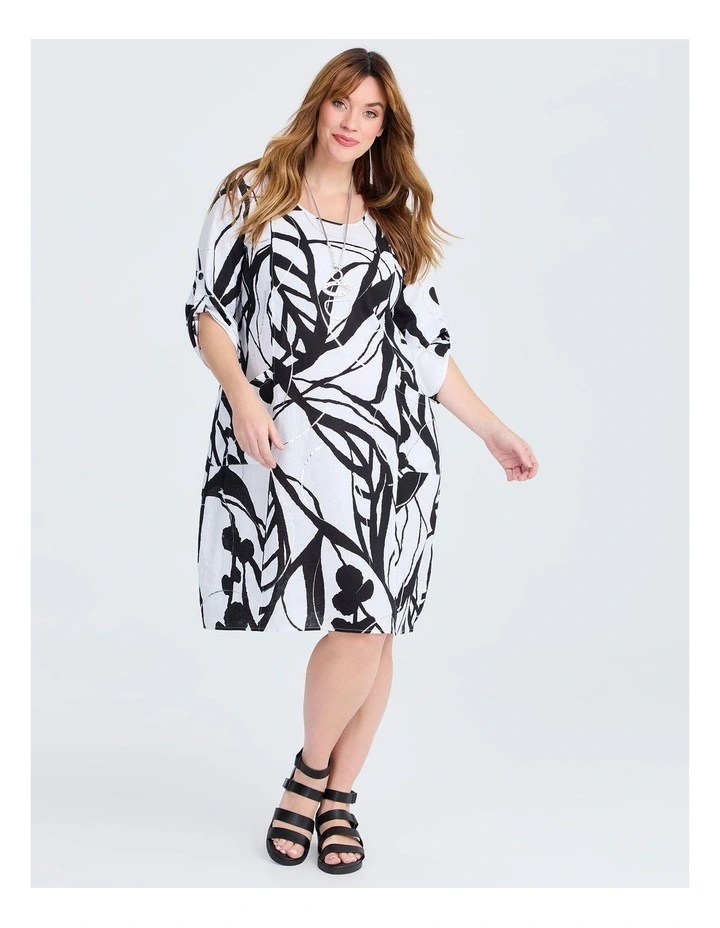 Graphic Linen Bamboo Tulip Dress White/black Print image 1