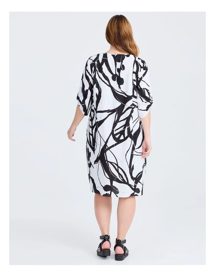 Graphic Linen Bamboo Tulip Dress White/black Print image 2