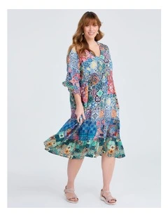 Natural Mosaic Tile Dress in Print