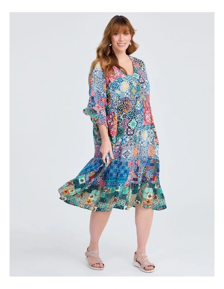 Natural Mosaic Tile Dress in Print image 1