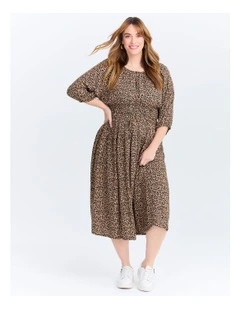 Natural Animal Shirred Dress Print