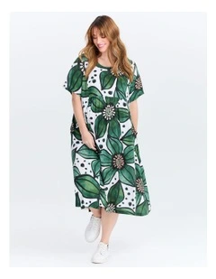 Natural Pocket Midi Dress Urban Floral Print