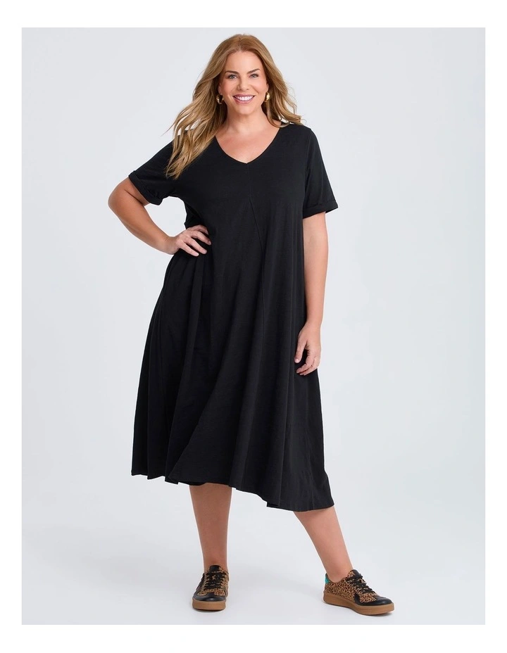 Cotton V-neck Swing Dress Black image 1