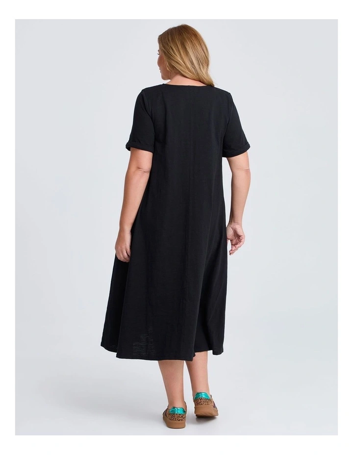 Cotton V-neck Swing Dress Black image 2