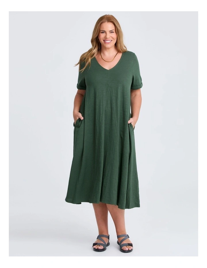 Cotton V-neck Swing Dress Dark Ivy image 1