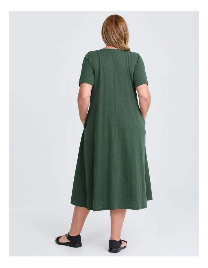 Cotton V-neck Swing Dress Dark Ivy image 2
