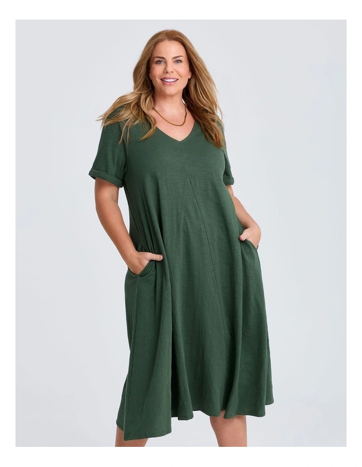 Cotton V-neck Swing Dress Dark Ivy image 3