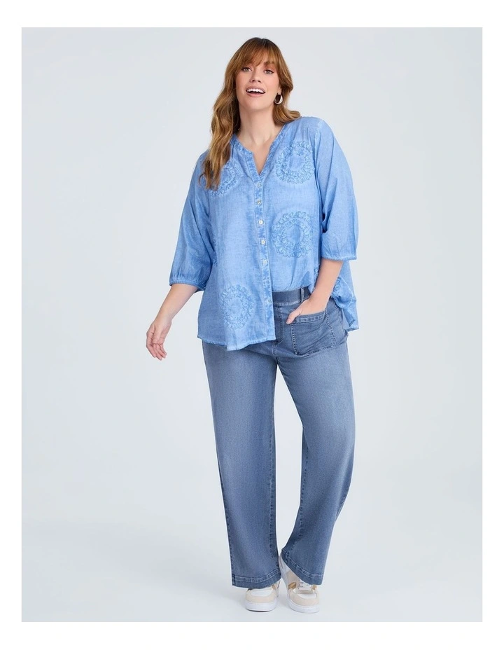 Cotton Wide Leg Pocket Jean Eden Blue Denim image 3