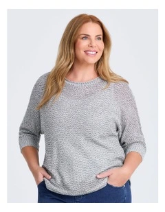 Open Knit 3/4 Sleeve Jumper Black/white