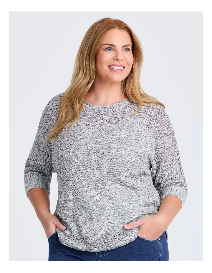 Open Knit 3/4 Sleeve Jumper Black/white image 1