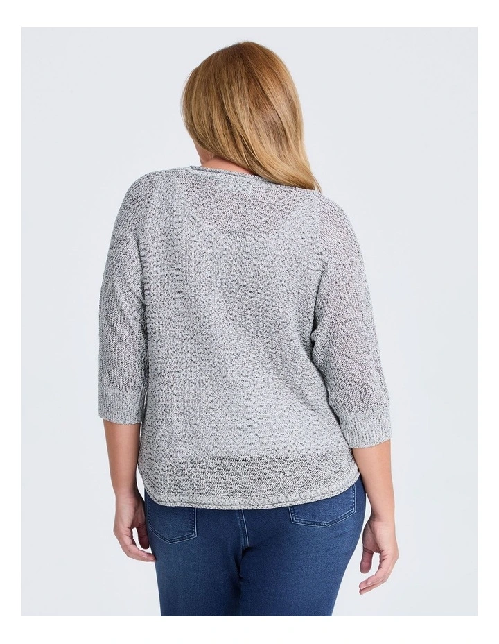 Open Knit 3/4 Sleeve Jumper Black/white image 2