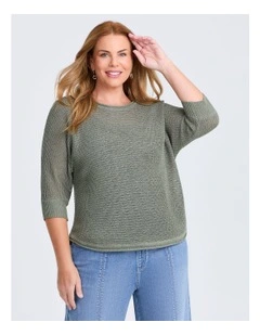 Open Knit 3/4 Sleeve Jumper in Sage