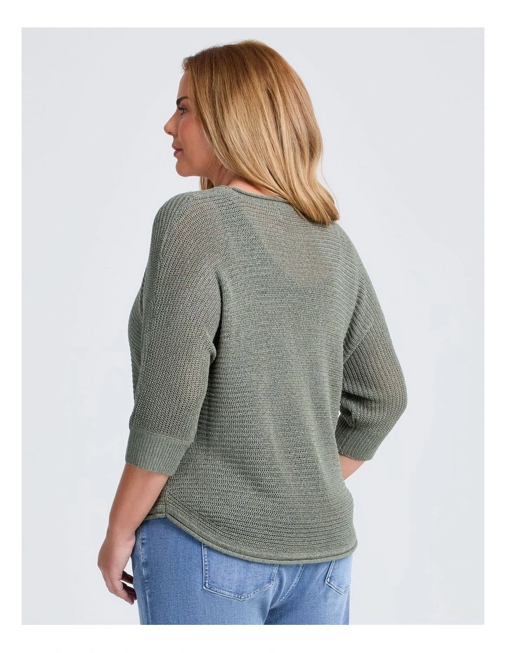 Open Knit 3/4 Sleeve Jumper in Sage image 2