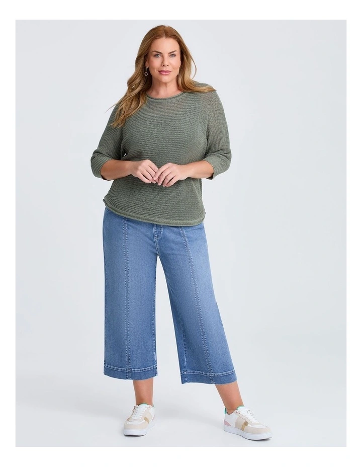 Open Knit 3/4 Sleeve Jumper in Sage image 3