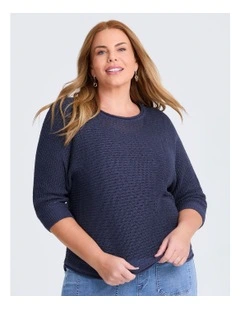 Open Knit 3/4 Sleeve Jumper in Sailor Blue