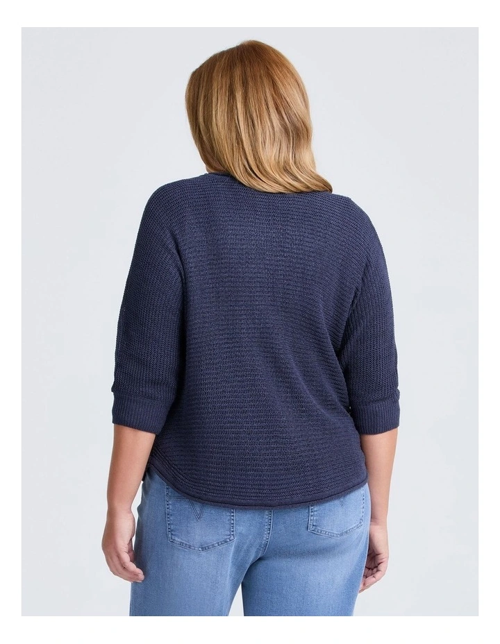 Open Knit 3/4 Sleeve Jumper in Sailor Blue image 2